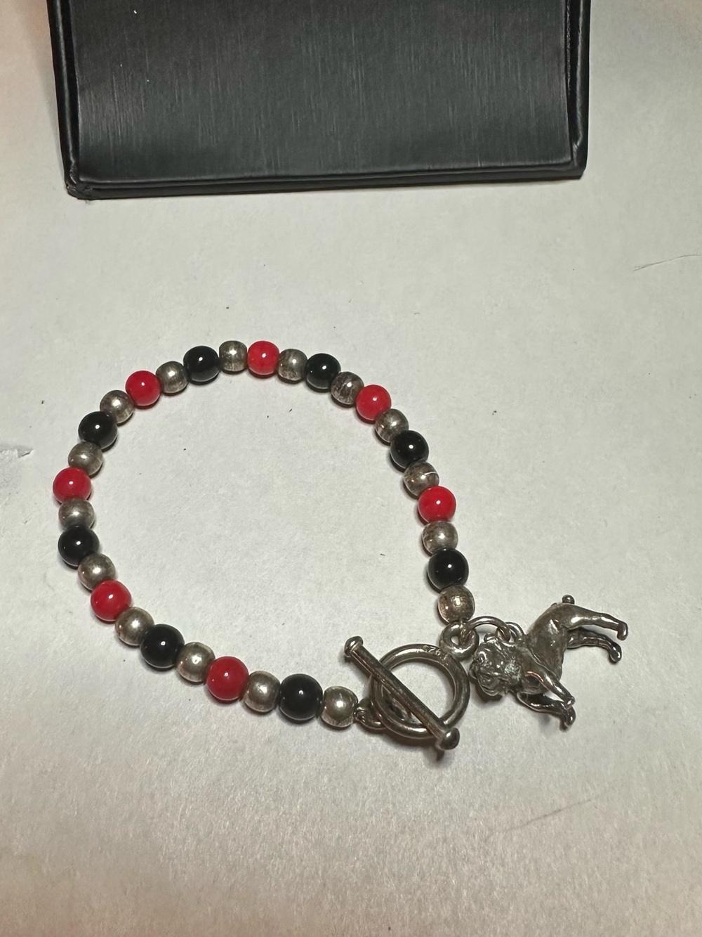 Beaded Bracelet with dog sterling Charm and clasp